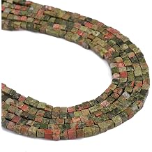 BEADIA Natural Unakite Cube Spacer Beads 4mm Loose Square Stone Beads for Jewelry Making 38cm/Strand