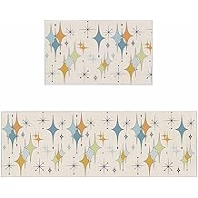 T&H XHome Vantage Kitchen Rugs and Mats 2PCS Mid Century Modern Star Diamond-Shaped Linen Non-Slip Rugs with Runner Dots Rubber Backing Cushioned Kitchen Mats for Floor, Sink, Laundry 20"x31"+20"x48"