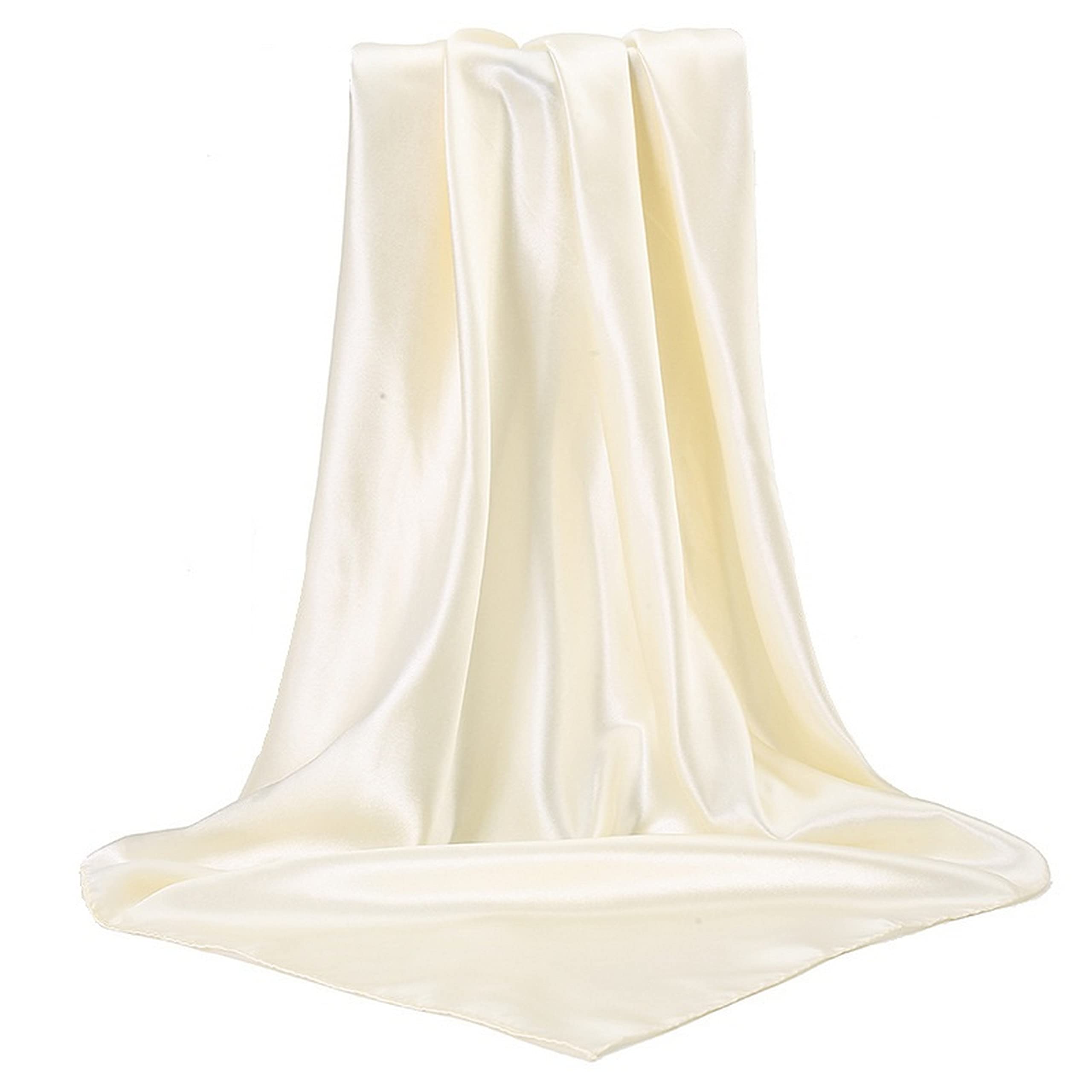Scarf Shack Women's Cream ’S Silk Feel Square Hair Scarf Sleeping Headscarf, Solid Plain Vibrant Colors Bandana (Cream)