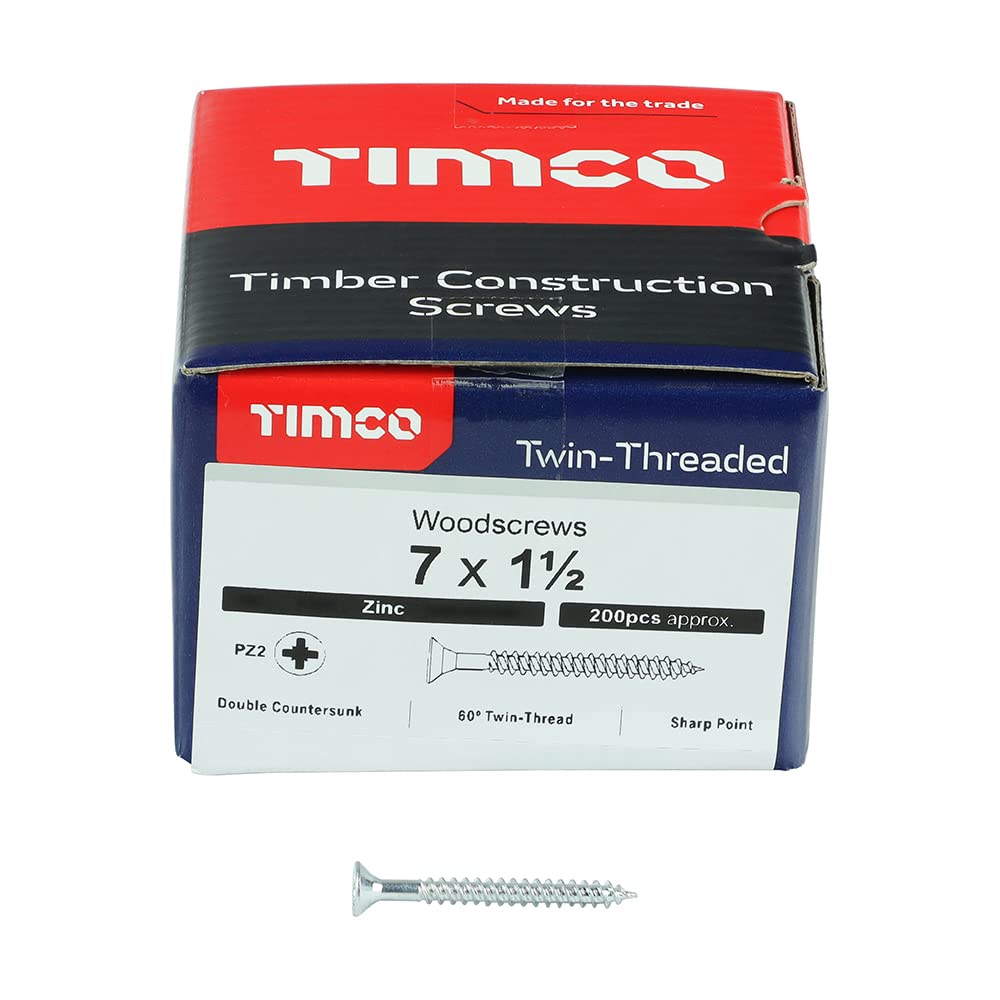 TIMCO Twin-Threaded Woodscrews - PZ - Double Countersunk - 7 x 1 1/2 - Zinc Plated - Box of 200, 3.9 x 40mm - Image 3