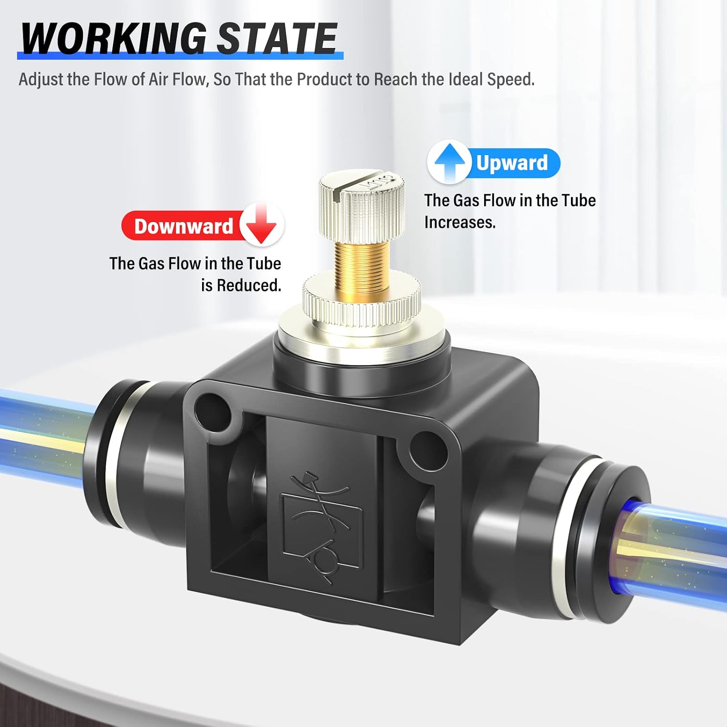 TAILONZ 1/4" SCF-1/4 Flow Control Valve 5pcs | Copper&Plastic, Black, Body with Seal Ring, for PU/PA/PE/PVC, Angle-Adjustable after Installation, for Pneumatic Systems.