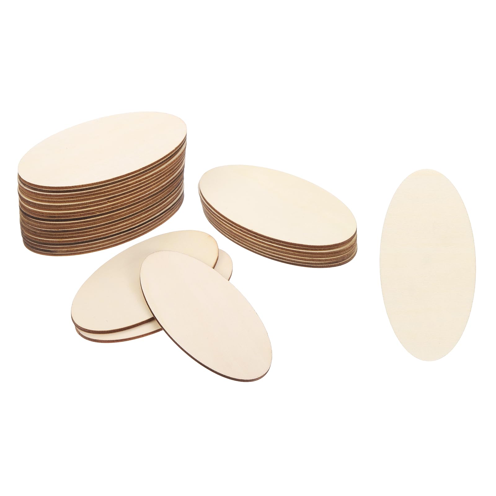 PATIKIL 100x50x2mm Wood Pieces, 30 Pack Unfinished Oval Wood Shapes Blank Wooden Cutouts Ornaments Natural for Christmas Party Craft Project