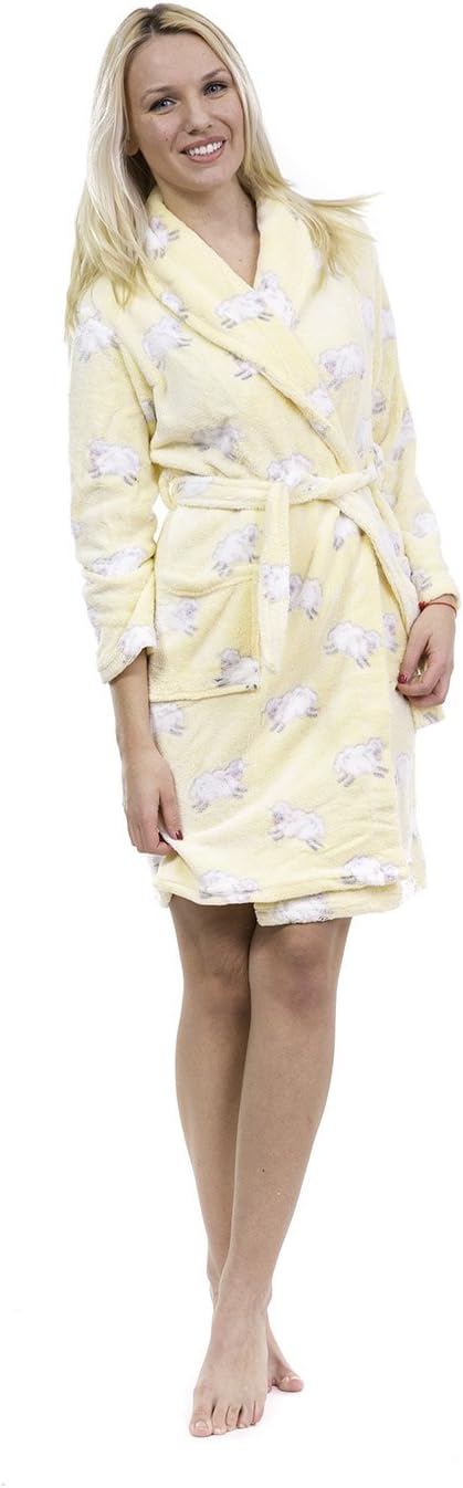 Emily Stacy Bathrobe Fluffy and Warm (Large, Light Yellow)
