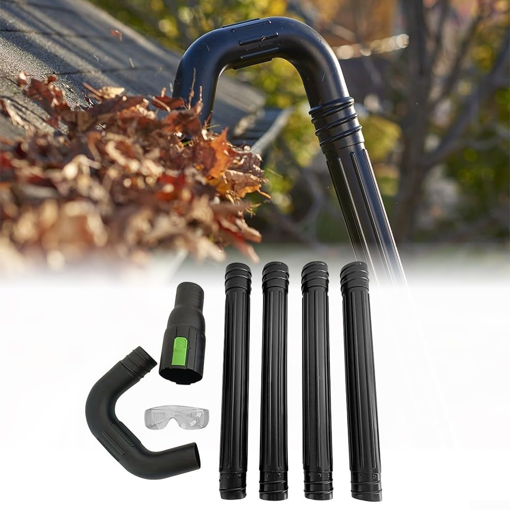 Herramienta de limpieza de canalones para sopladores de hojas, boquilla giratoria de 360° con 4 tubos de extensión, adaptador ajustable para eliminación segura de desechos de techo del suelo, color