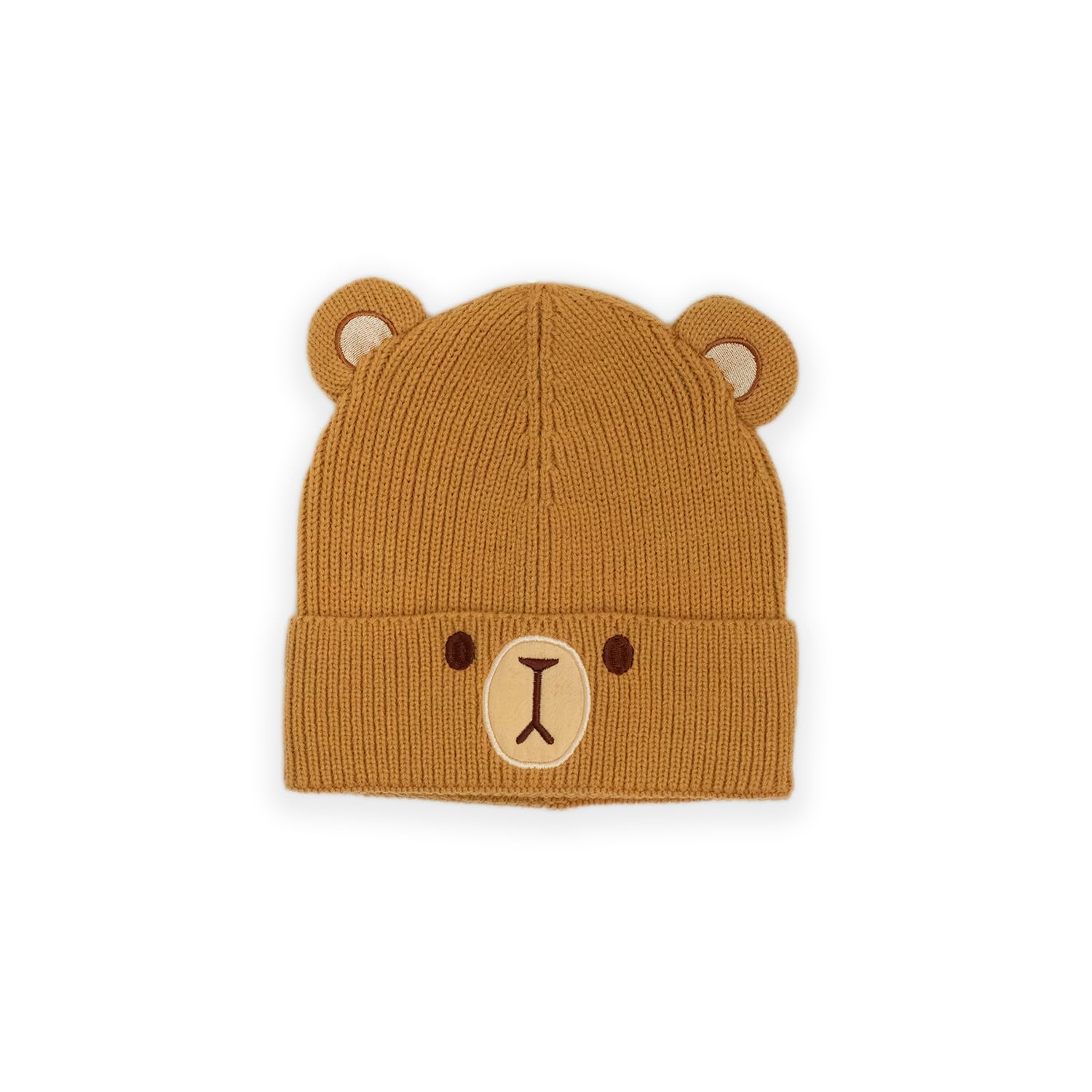 Milk Mocha Face Beanie - Cute Warm Knit Cuff Beanie Hat Cap for Women and Men with Embroidered Character Face - Mocha