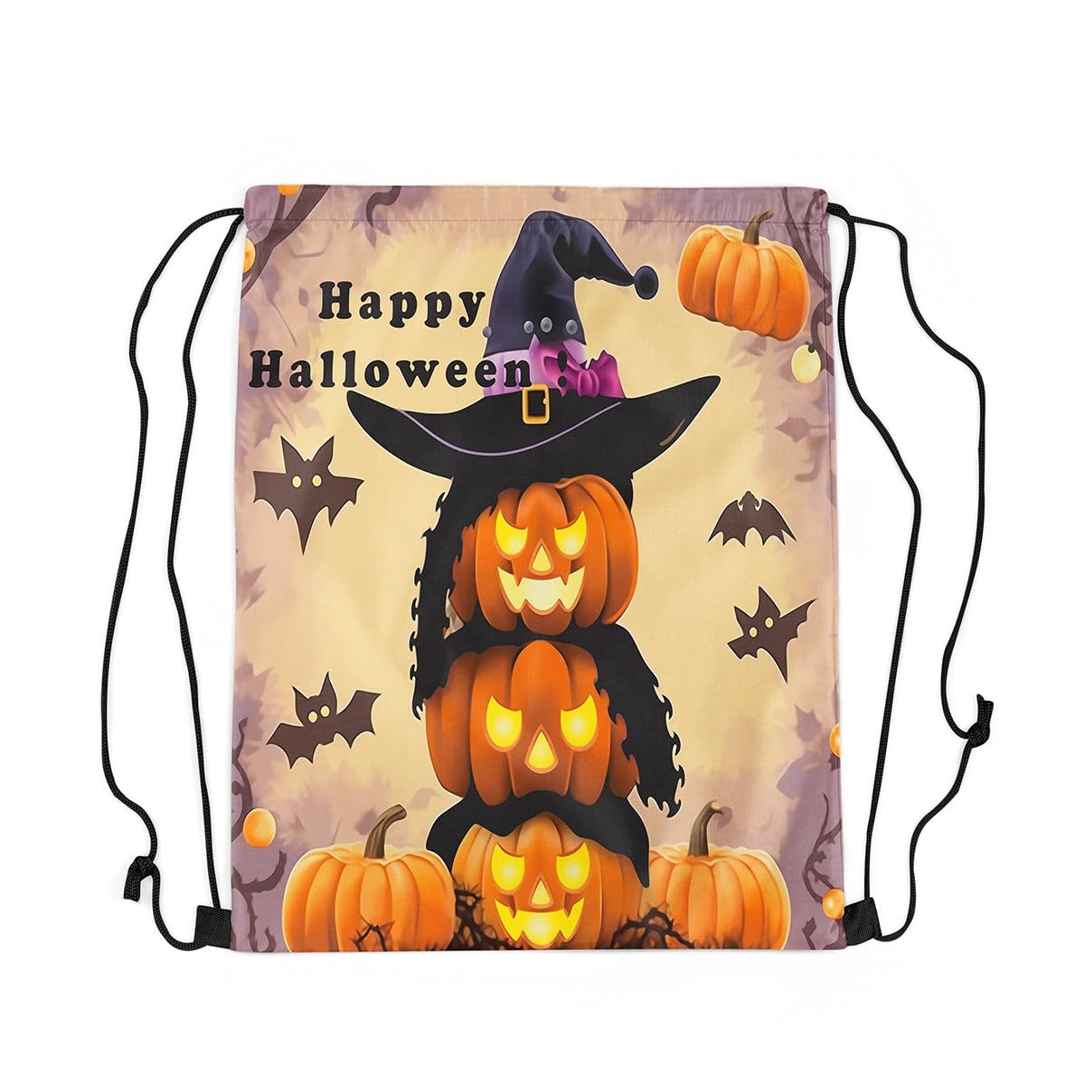 Loussiesd Black Orange Happy Halloween Drawstring Backpack 40x33cm for Horror Theme Gym String Bag Pumpkin Sports Drawstring Sackpack Witchcraft Drawstring Bags Waterproof