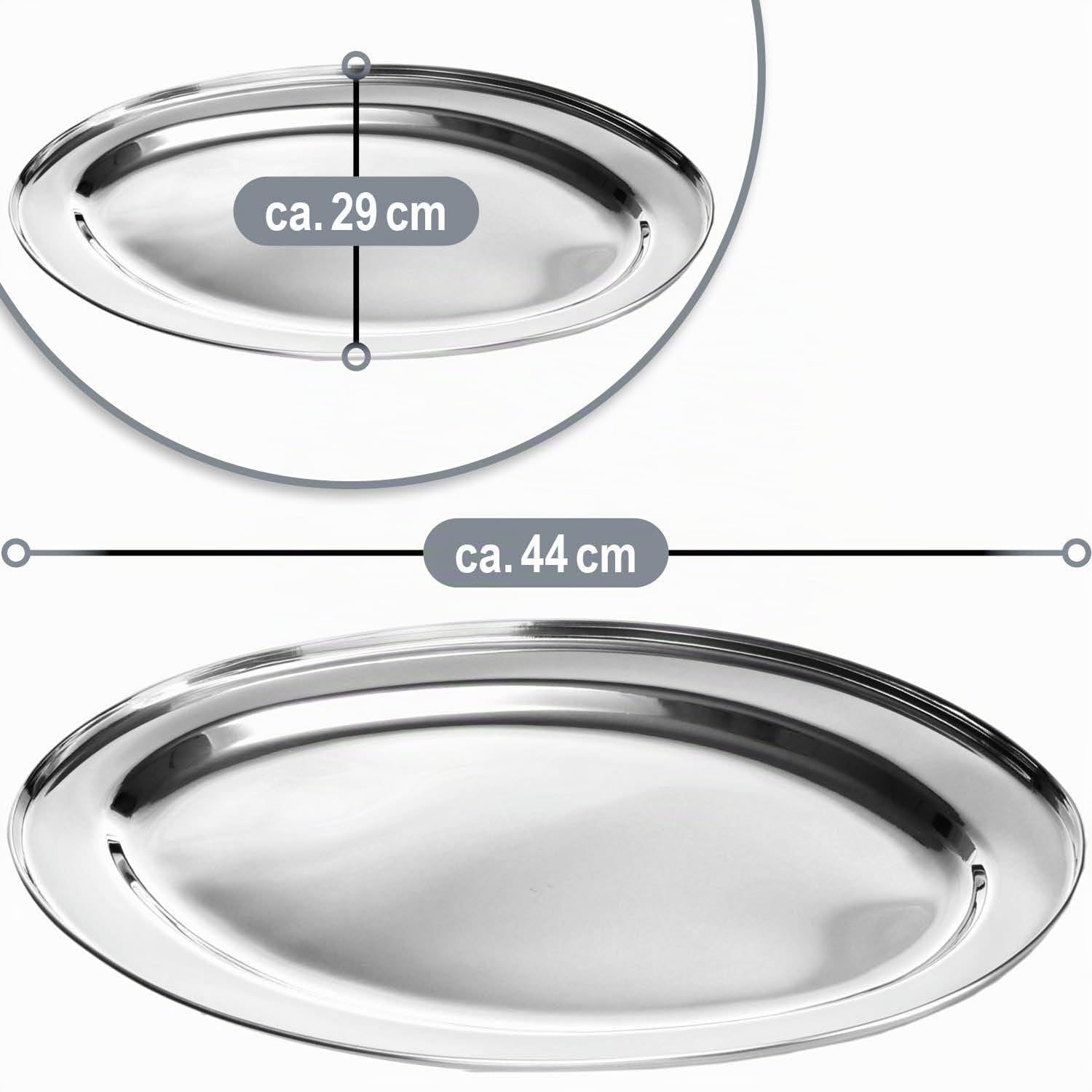 COM-FOUR® 2x Vassoio da portata in acciaio inossidabile - Vassoio ovale per servire e decorare - Piatto da portata per matrimonio e compleanni (45x29 cm - 2 pezzi)