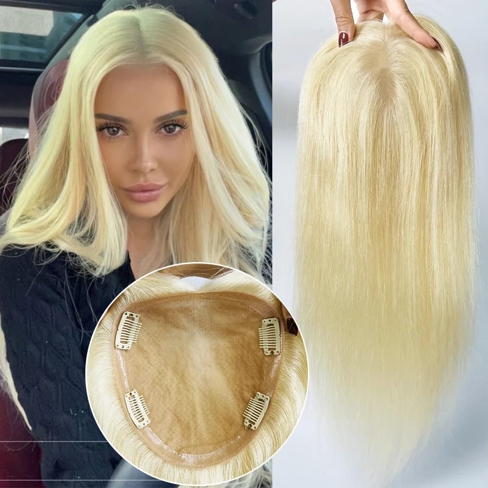 Mono Clip Suplement dla kobiet, przerzedzone ludzkie włosy, bez grzywki, jedwabiste gładkie włosy, kolor blond, 613#. dla kobiet Uroczy (18 cali, 12 x 13 cm)