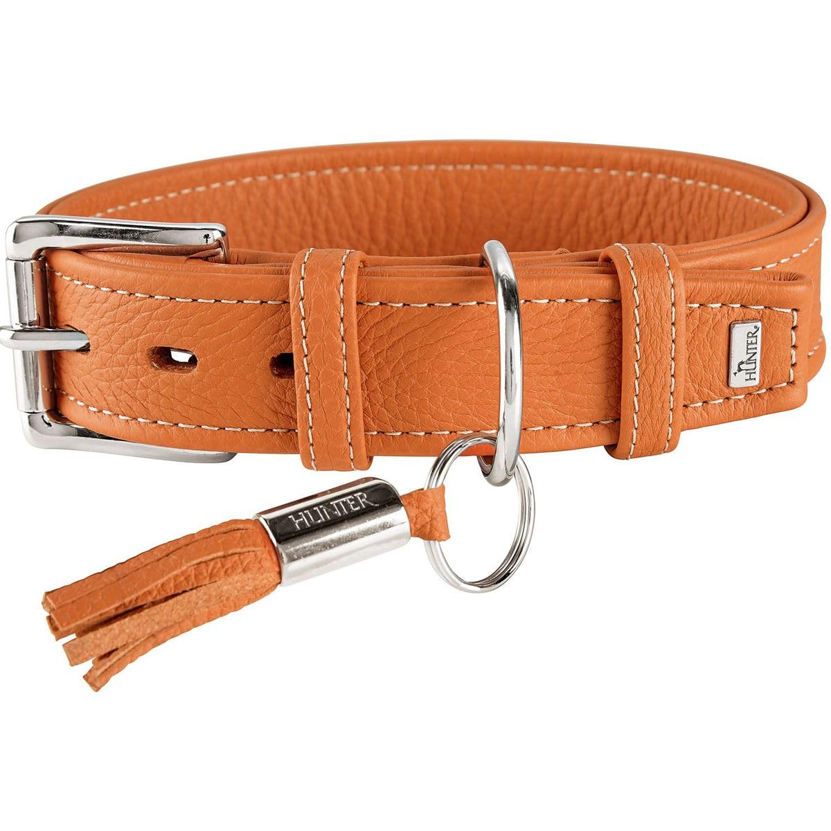 HUNTER CANNES Hundehalsband, Leder, Nappaleder, weich, edel, elegant, 55 (M), orange