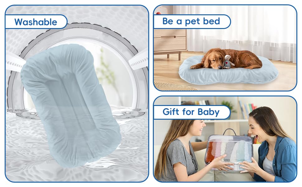 Baby Lounger, Baby Lounger for Newborn 0-24 Months, 100% Breathable Cotton Baby Nest for Tummy Time & Diaper Changes, Portable Infant Essentials for Home & Outdoor (Misty Blue) - Image 7