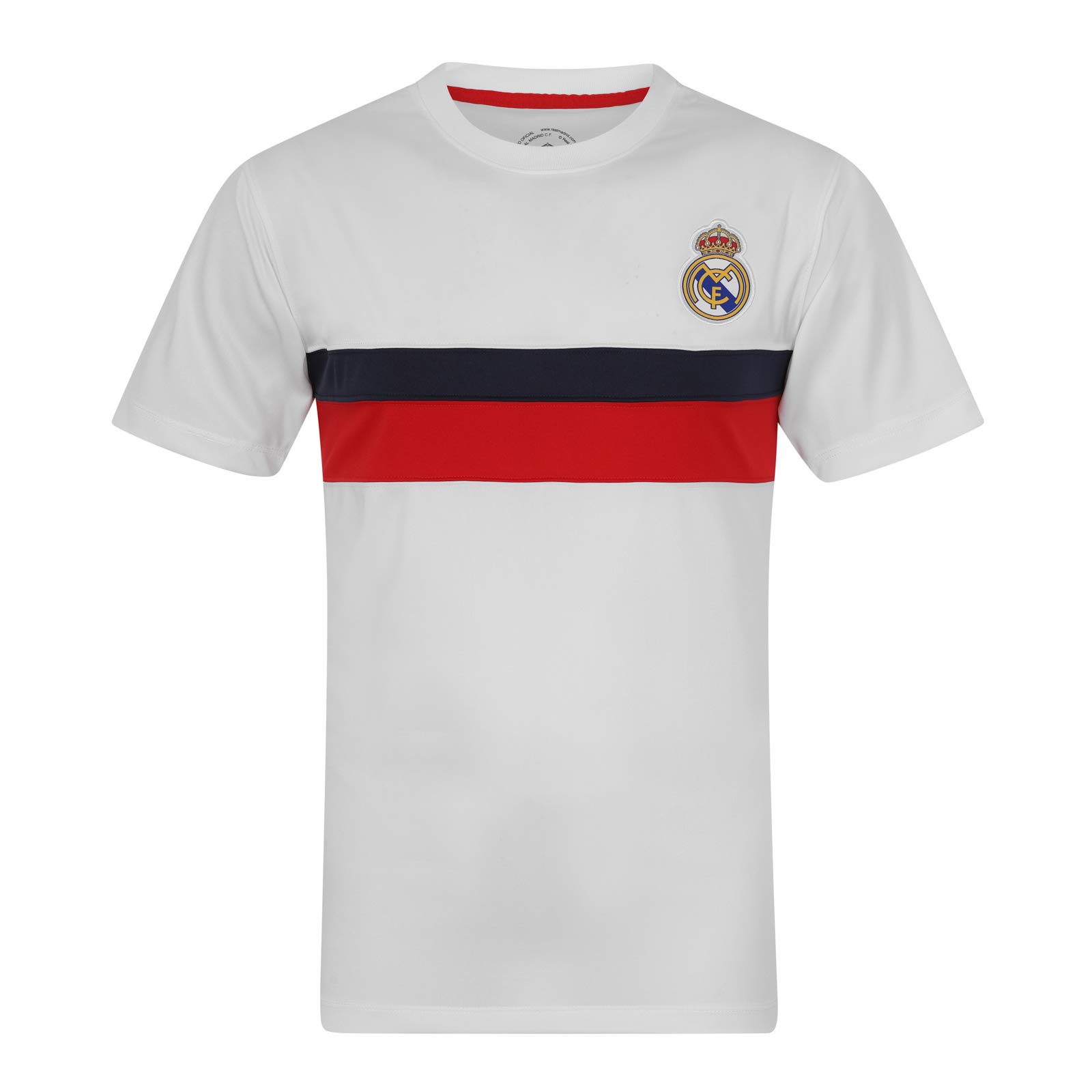 Real Madrid FC Official Gift Mens Poly T-Shirt White Red Stripe XXL