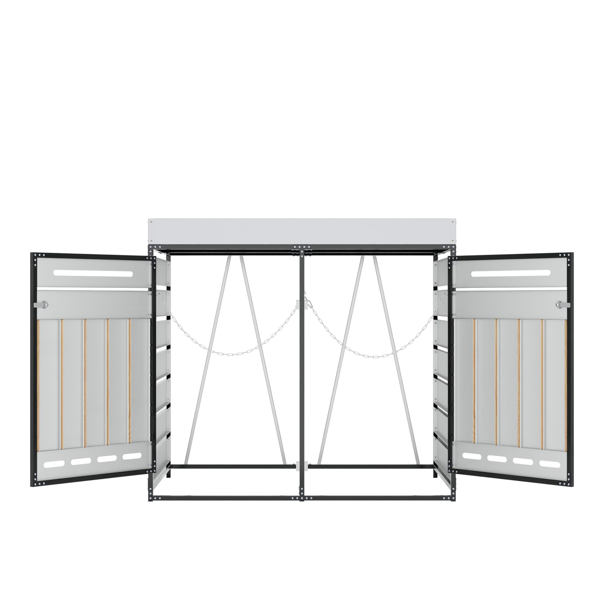 Merax Cubo de basura con 2 puertas, con jardinera, armario de almacenamiento de hierro para jardín, revestimiento de cubo de basura con cerradura para 2 toneladas, resistente a la intemperie y a la