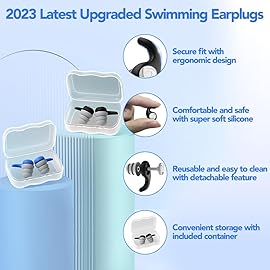 Waterproof Swimming Ear Plugs for Adults - 2 Pairs of Reusable Soft Silicone Swim Earplugs,Perfect for Surfing, Diving,Pool,Showering and Other Water Sports - Keep Water Out and Ear Protection