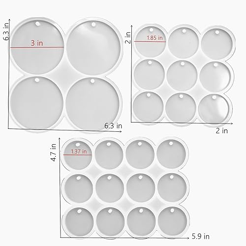 Miniatura 2 de Juego de moldes de silicona redondos de 25 cavidades grandes + medianos + pequeños para llavero de joyería de resina