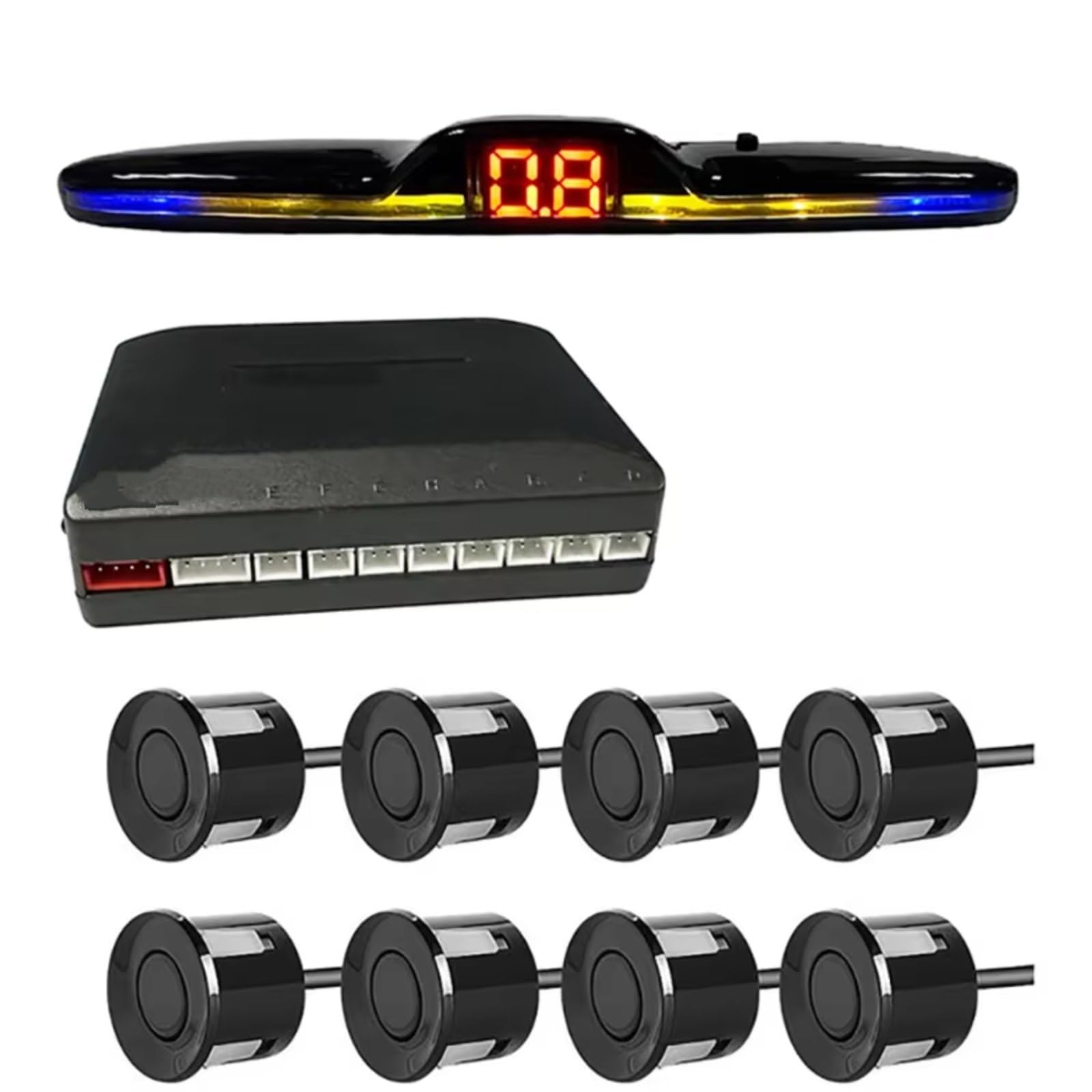 Sensor Estacionamiento Kit Sensor Estacionamiento Con Radar De Pantalla LED Retroiluminado Parktronic Asistente Detección Monitor Marcha Atrás Sensor Radar 4/6/8 Sensores Aparcamiento Coche(Silver sen