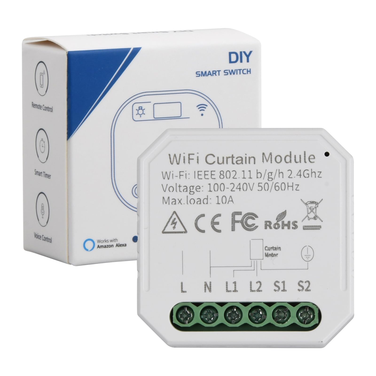 Module WiFi Intelligent de Commutateur de Rideau, Joyan, MOSFET, Relais, Automatique, Blanc, Contrôle Vocal et par Application