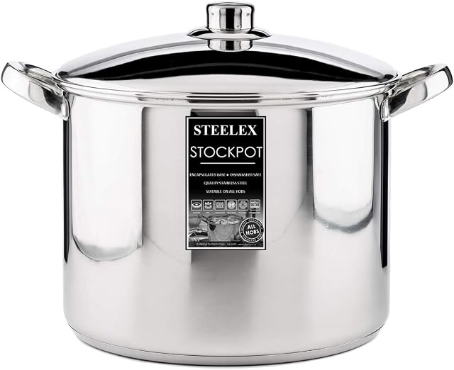Stainless Steel Induction Stock Pot with Lid Large Deep Casserole Cooking Stockpot Mirror Polished Finish Soup Stew Home Brew Pot (30cm - 15.2 Litre)
