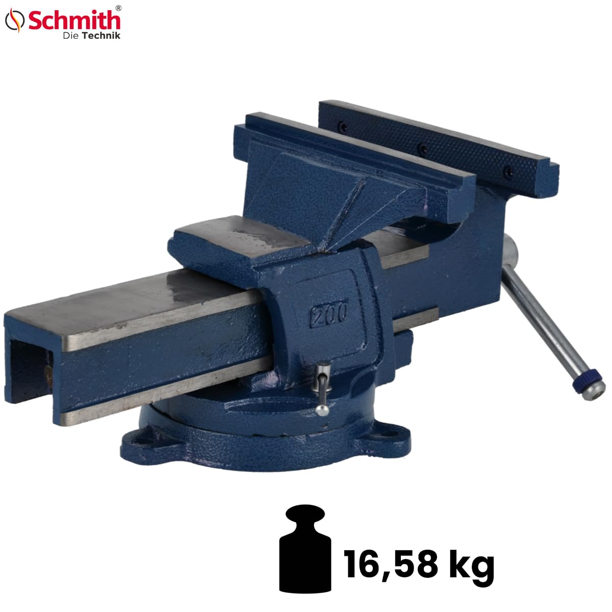 Imadło obrotowe 200 mm - profesjonalne imadło warsztatowe, obrót o 360 stopni, wykonany z wysokiej jakości materiałów, idealny do precyzyjnych prac mechanicznych, imadło stołowe