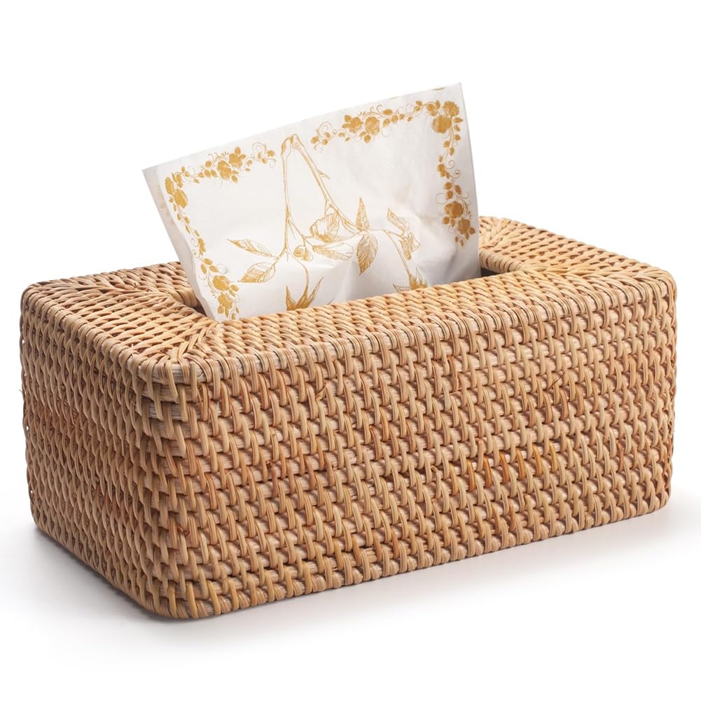 CTRLZS Rattan Tissue Box Cover Decorative Woven Tissue Holder, Rectangular Wicker Tissue Box Holder for Bathroom, Bedroom