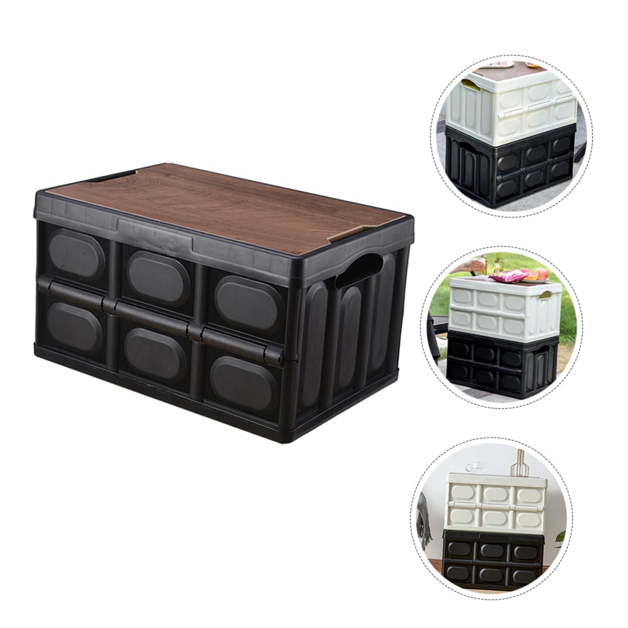 Levemolo Faltbare Aufbewahrungsbox mit Deckel Multifunktions Kleiderbox aus Pp und Holzplatte Platzsparend für Spielzeug und Bücher Transportbox Camping