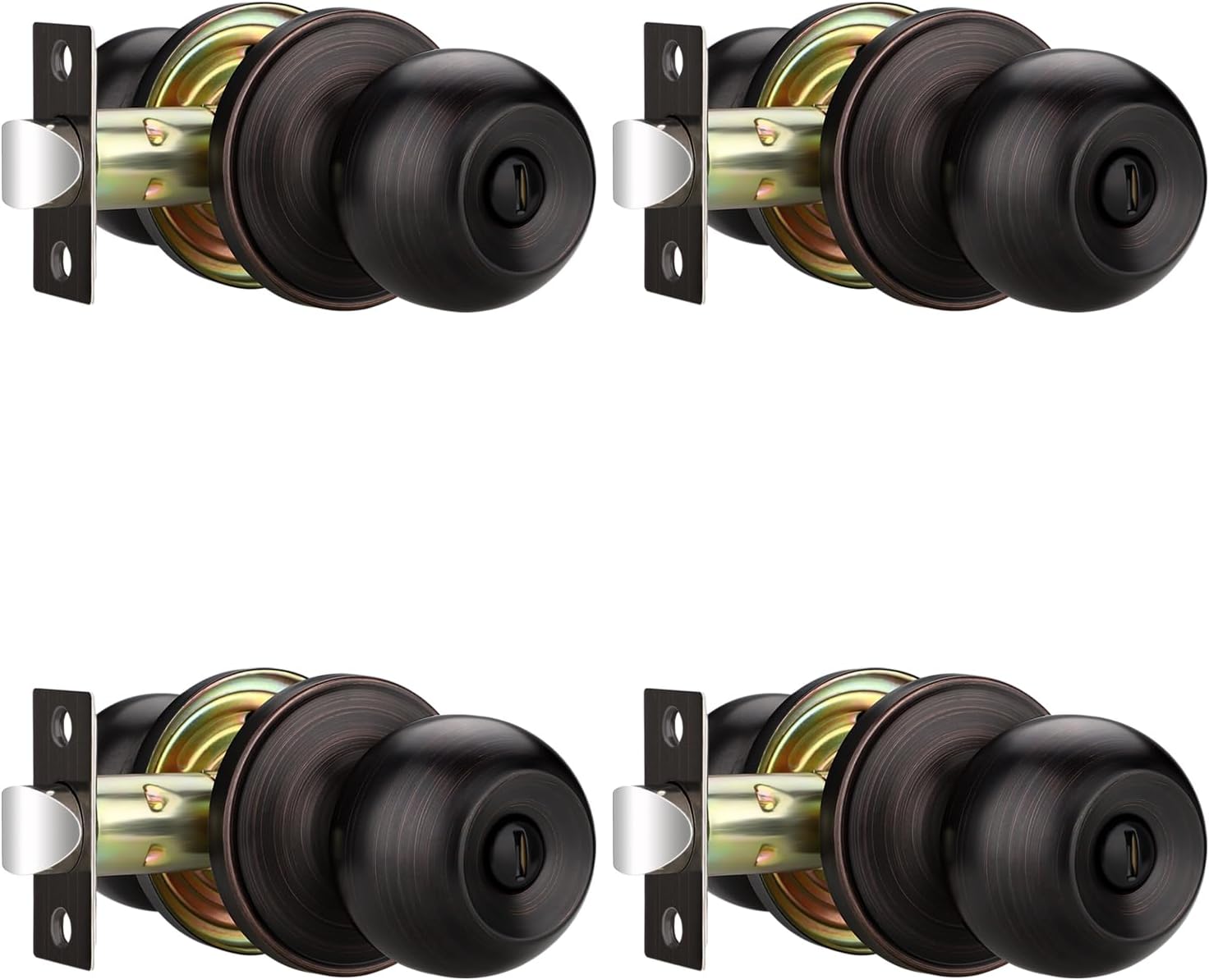 4 Pack Bronze Door Knob, Privacy Door Knobs Interior, Door Locks for Bedrooms/Bathrooms, Round Door Knob Without Key, Universal for Left or Right Handed Doors