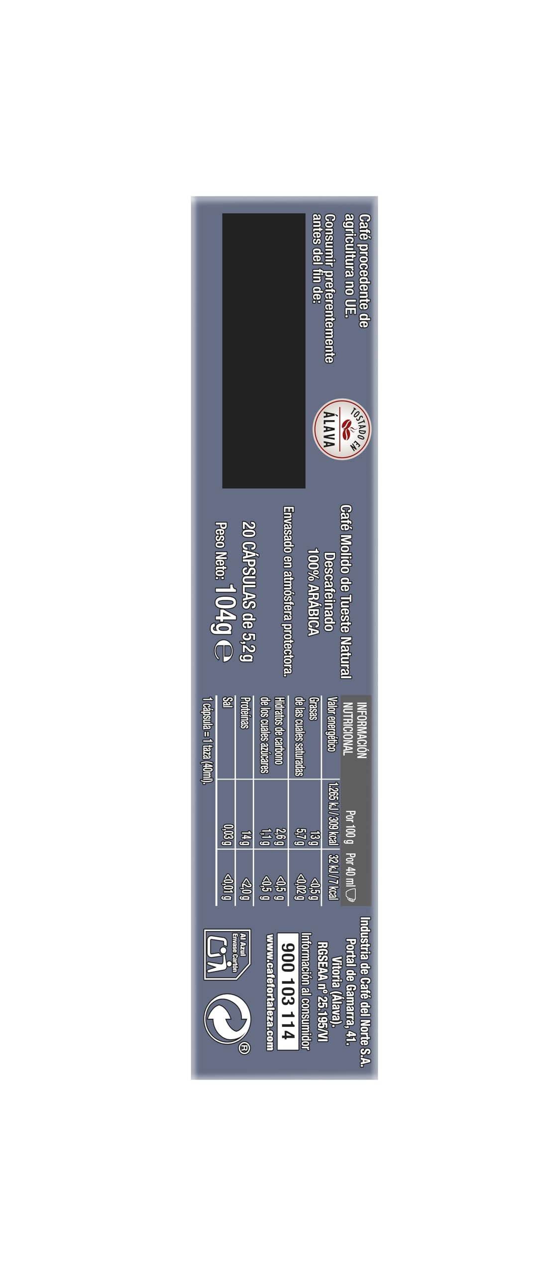 Café Fortaleza Platinium - Cápsulas Compatibles con Nespresso, de Aluminio, Descafeinado, 100% Arábica, Tueste Natural, Pack 8x20 - Total 160 uds