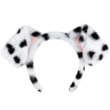 SIOTMERA Dalmatian Dog Ears Headband, Fluffy Faux Fur Animal Costume Hairband Realistic for Halloween Cosplay Party Washing Makeup