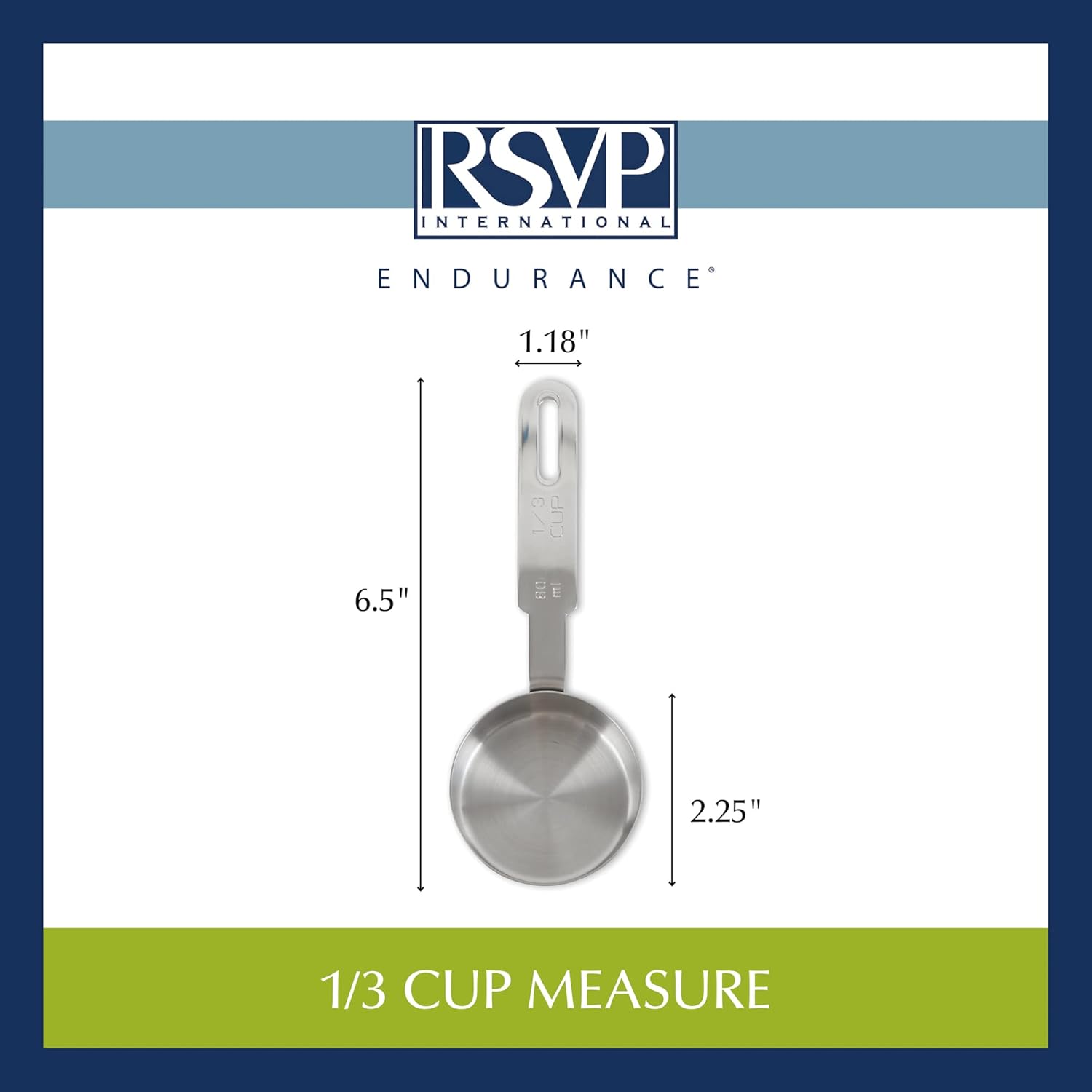 RSVP International Endurance Collection Kitchen Measuring Tools, Dishwasher Safe, 0.33 Cup, Individual, Stainless Steel
