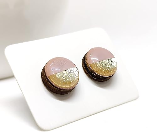 Miniatura 69 de Juego de aretes tipo dormilona de metal martillado de imitación de 0.394 pulgadas, aretes redondos para mujeres, niñas y hombres, hechos a mano