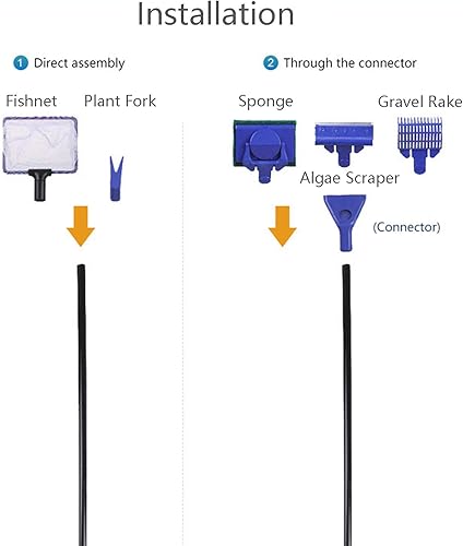 Miniatura 3 de Kit de herramientas de limpieza de acuario 5 en 1 función para tanque de peces largo y profundo, incluyendo raspador de algas, esponja de limpieza,