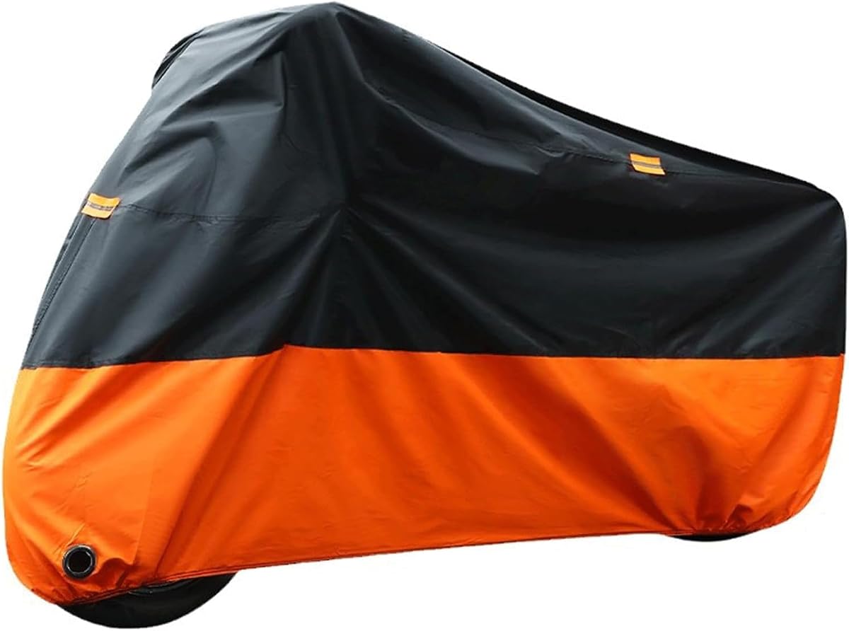 Motorcycle Cover Waterproof for Harley Davidson Street Glide Touring XXXL Orange | Windproof UV dustproof cover. Heavy duty tear resistant 210D Oxford Reflective strips Lock hole design XXXL Motorbike Covers