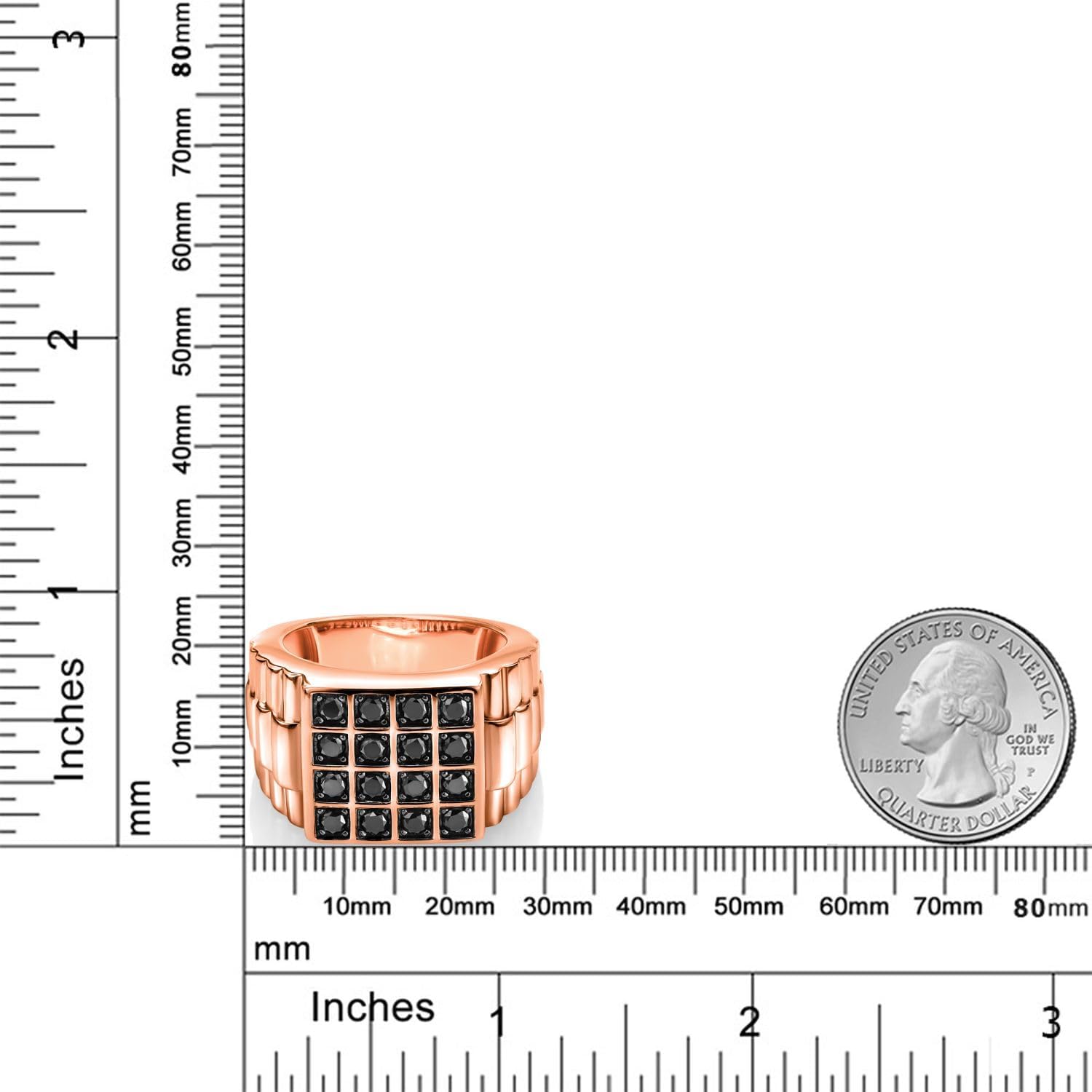 Gem Stone King 18K Rose Gold Plated Silver Black Diamond Ring for Men (1.04 cttw Round Diamonds,Top Width 15mm) - Image 3