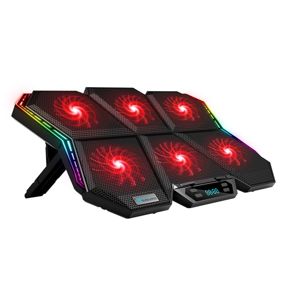 COOLCOLDK40 RGB Laptop Cooler 6-fan Cooling Stand Mute Design with Adjustable Wind Speed Stand Height Colorful Light Effect