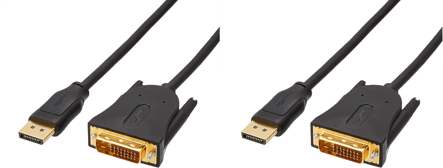 Amazon Basics DisplayPort to DVI Cable, 1920x1080p, 1080@60Hz, Gold-Plated Plugs, 6 Foot (1.8 m), Black (Pack of 2)