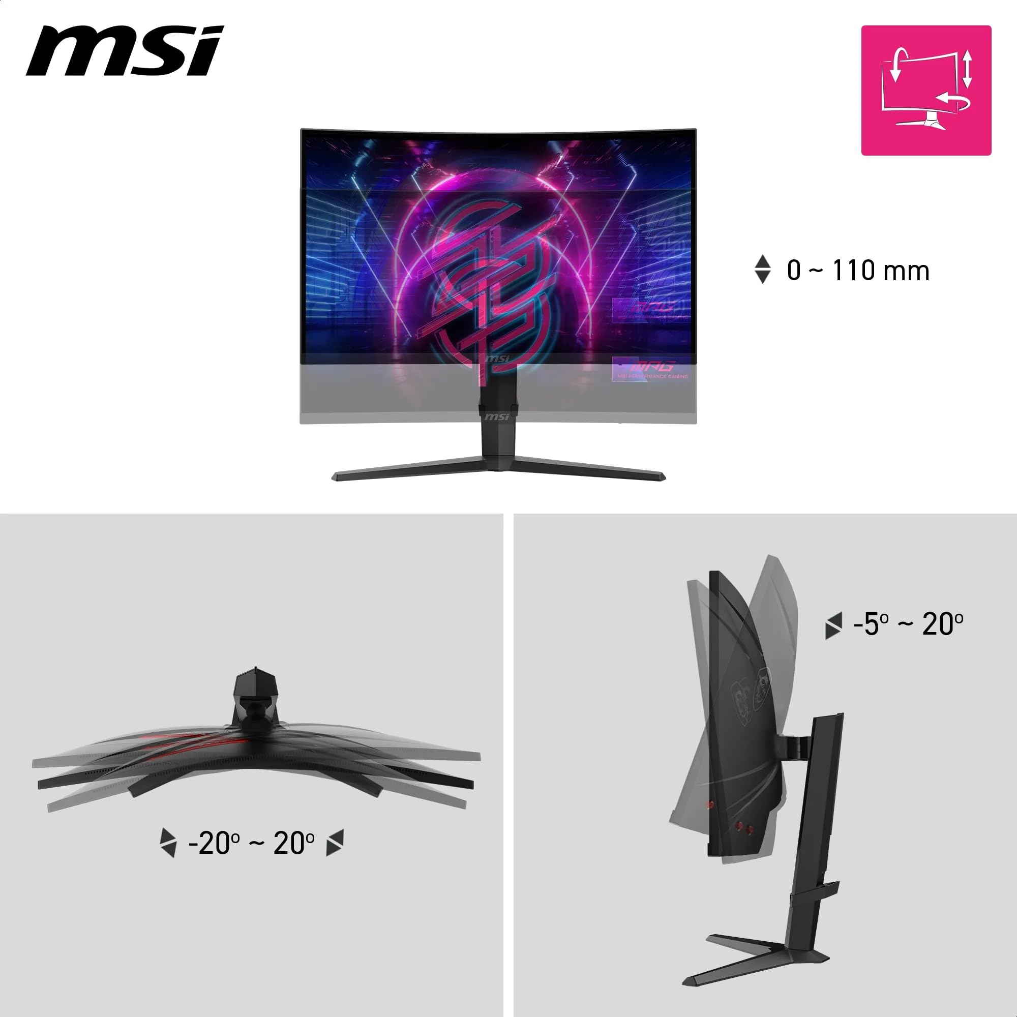 MSI MPG 275CQRXF 27 Inch WQHD Curved Gaming Monitor - 1500R 2560 x