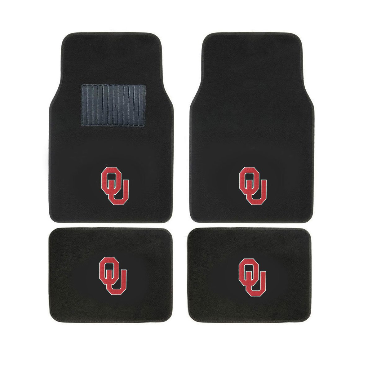 AAC FANMATS NCAA Carpet Floor Mats Bundle with License Plates and Sunshade for Oklahoma Sooners Fans Officially Licensed(7 Items)