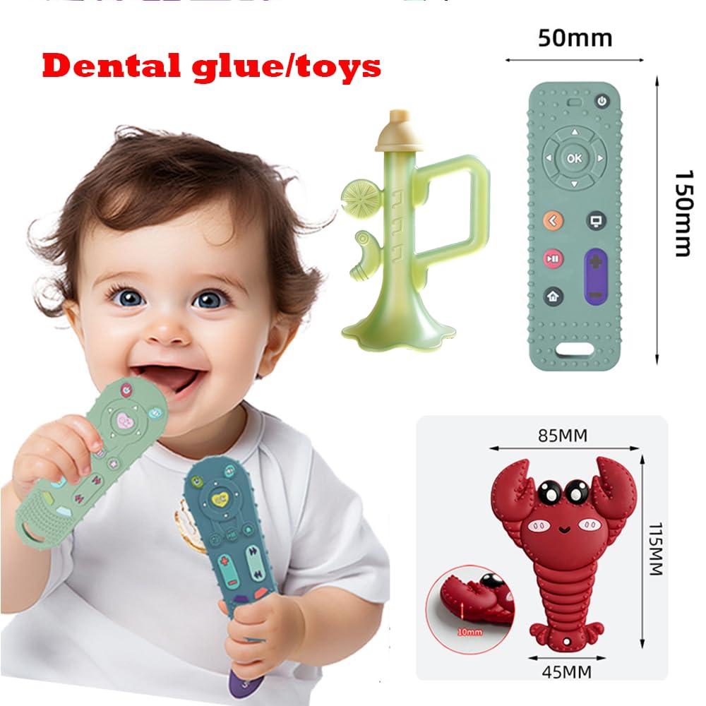 9 toys for babies aged 3-18 months, including silicone remote control, dental teething stick, 3D book for baby toys, rattles and wristbands, and baby bell toys