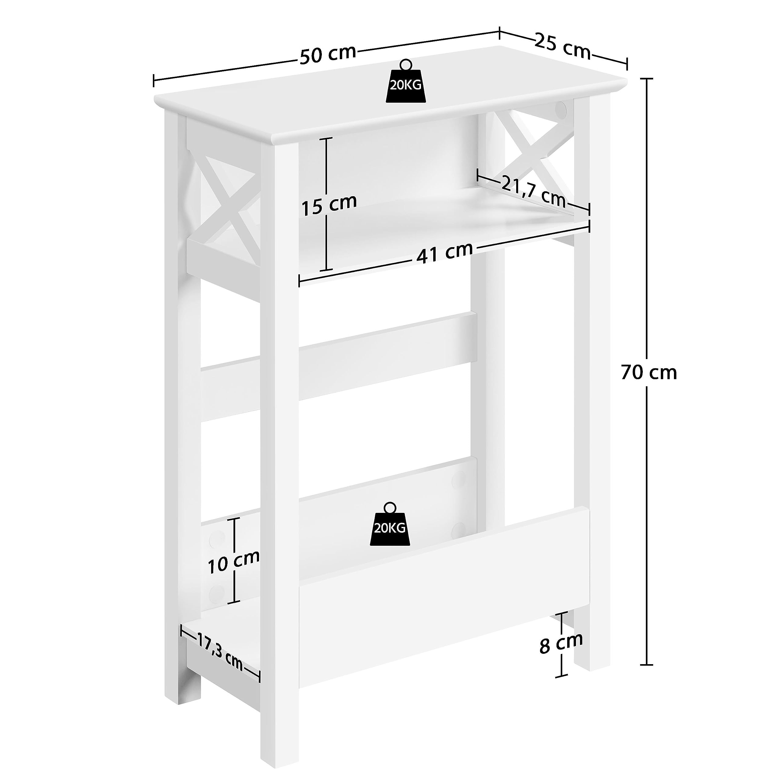 Yaheetech Beistelltisch Couchtisch 3 Ebenen Nachttisch 50×25×70 cm, Weiß | Sofatisch mit Offenem Ablagefach & Zeitschriftenablage X-förmiger Kaffeetisch für Schlafzimmer/Wohnzimmer