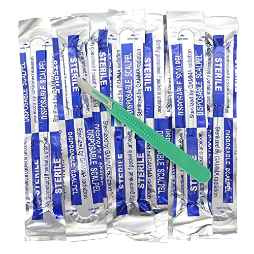 Sterile Skalpell Messer Steril Einmalskalpell Nr.10 rostfreiem Edelstahl,Griff mit einem abgestuften Skala aus Kunststoff, 10 einzeln verpackte Skalpelle