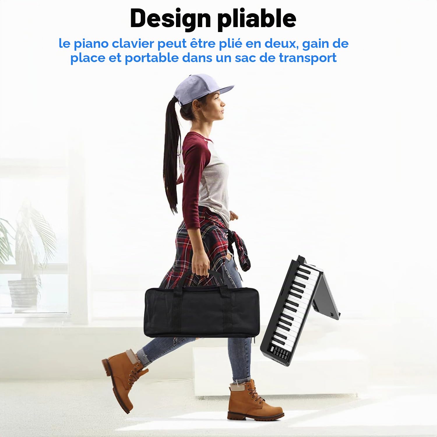 Piano Pliable，Piano Portable，Piano Numérique 61 Touches, Clavier de Piano Pliable Électroniques Multifonctionnel，avec Pédale, Sac de Piano，Piano Électronique Numérique Portable
