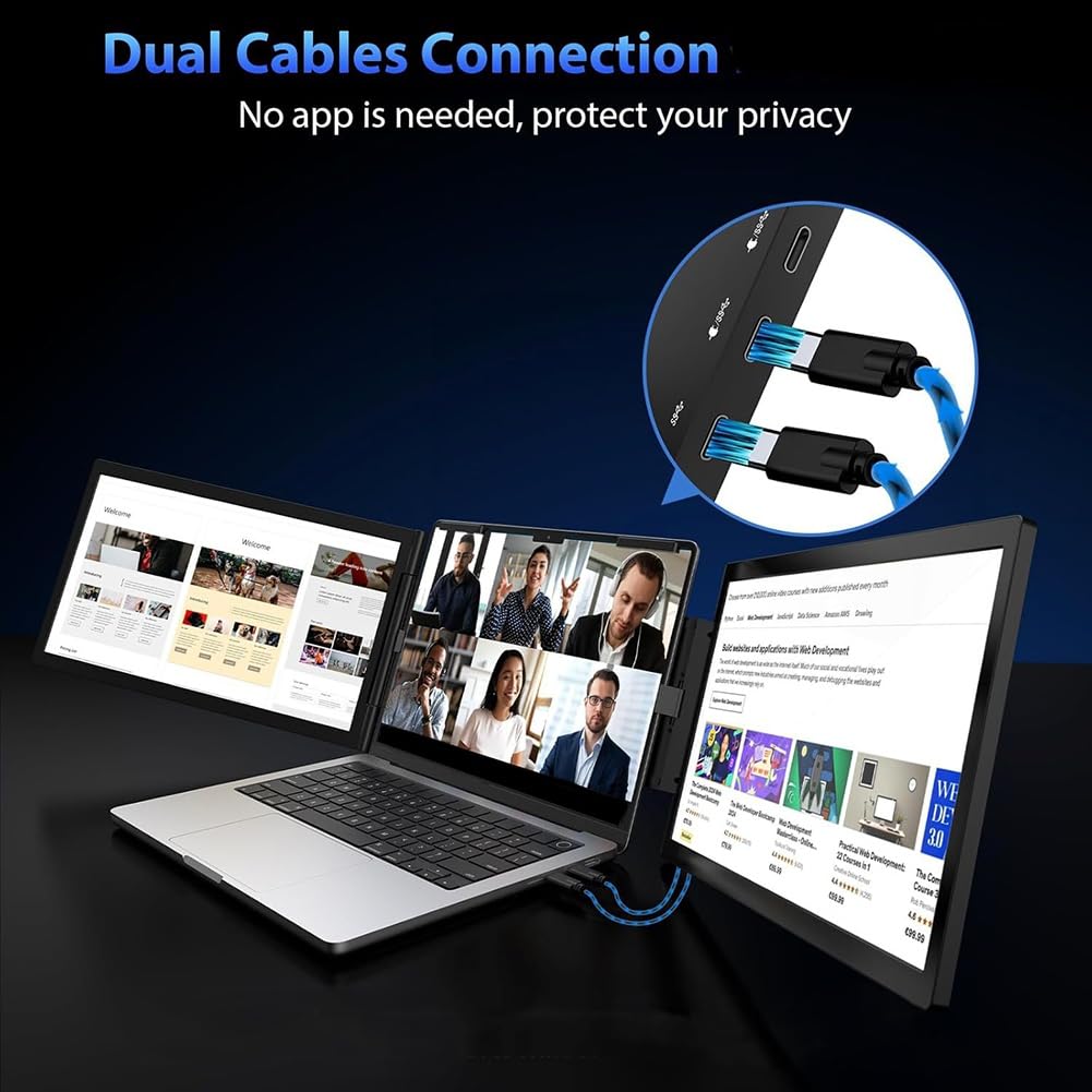 Extensor USB-C para Portátil con Pantalla IPS FHD de 14 Pulgadas y Dos Monitores para Comercio, Programación y Juegos.