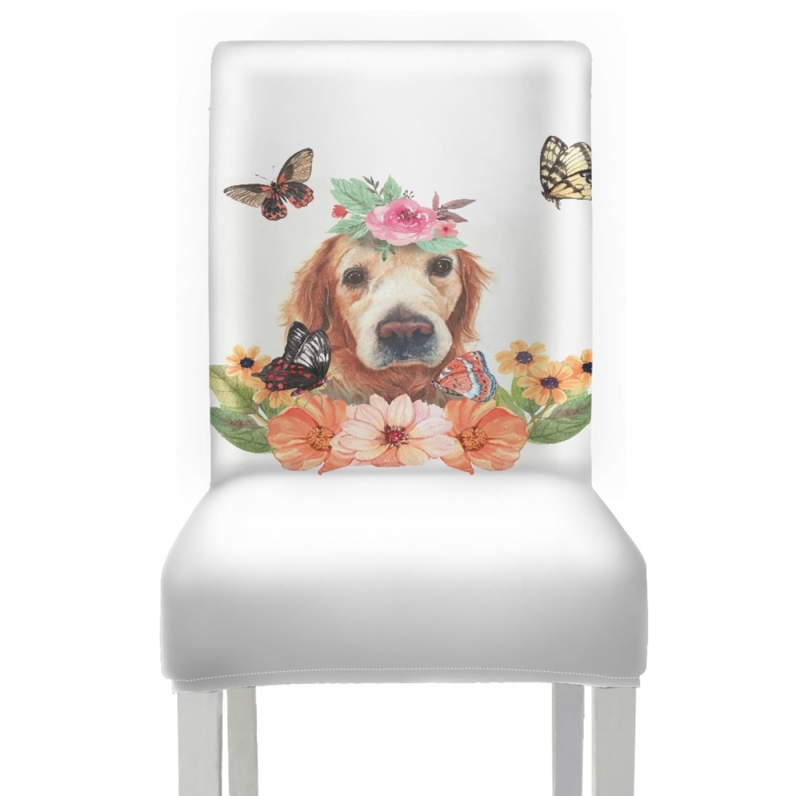 Stuhlüberzieher Weißer Hund Insekt Stuhl Überzieher Stuhlhussen 6er Set | Spandex Stuhl Hussen Waschbar Abnehmbare Stretch Hussen für Stühle Langlebig Stuhlbezug Universal für Küche,Restaurant,Hotel