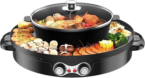 Horno eléctrico de doble separación Mandarín Duck Pot 2 en 1 Barbacoa Grill Pot Electric Shabu Shabu Sartén para barbacoa sin humo, olla caliente