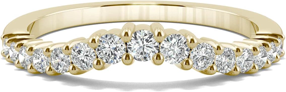 Charles & Colvard 14K Yellow Gold Round Moissanite Curved Graduated Wedding Band, 0.39cttw DEW