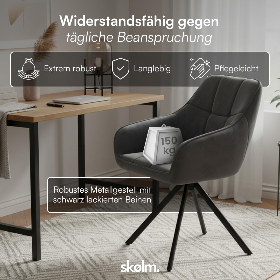 skølm Sköll Esszimmerstühle 6er Set, Dunkelgrau, Samt, drehbar, bis 150 kg