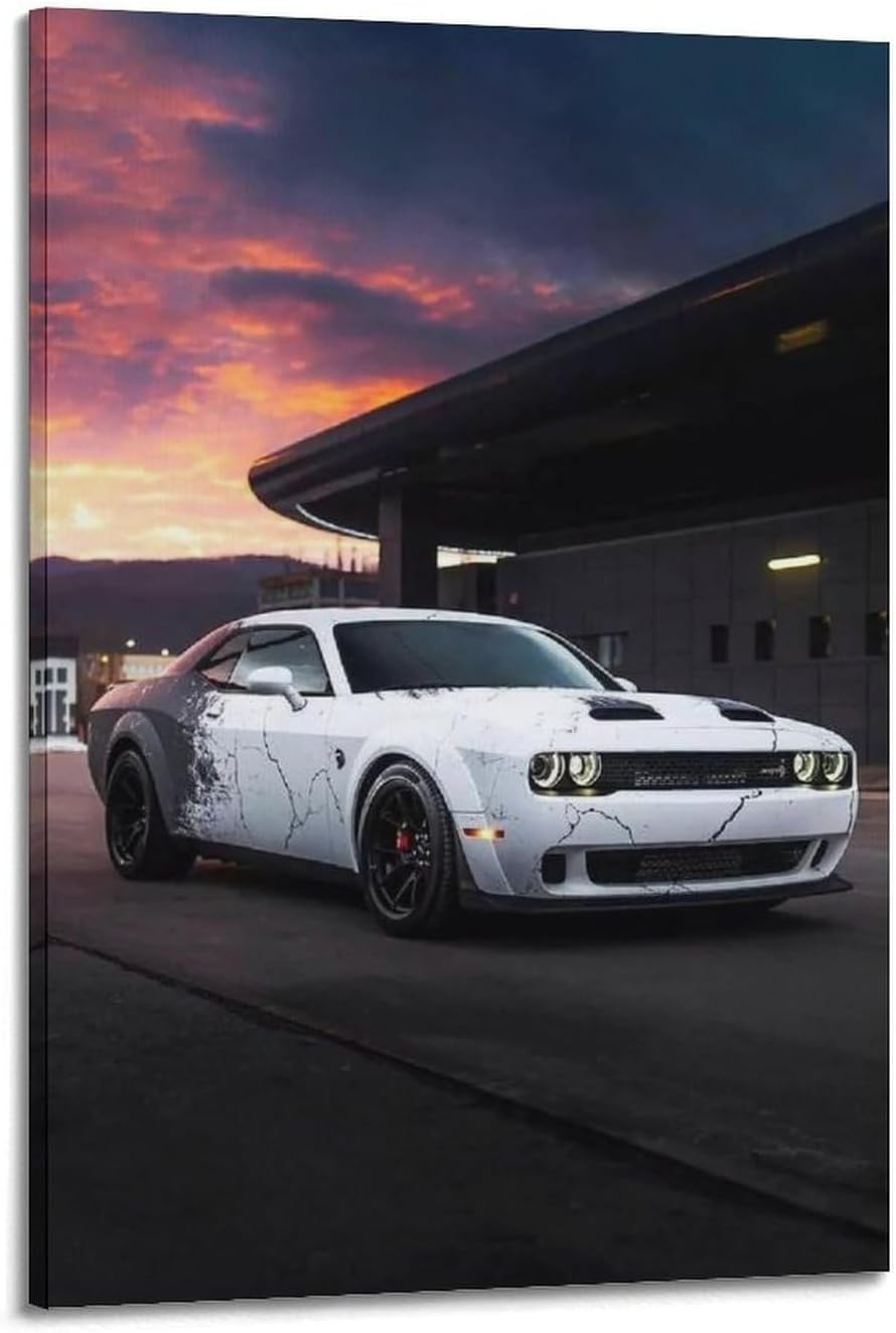 Sports Car Poster Challenger SRT Hellcat Racing Car Decorative Painting Canvas Art Picture 08x12inch(20x30cm)