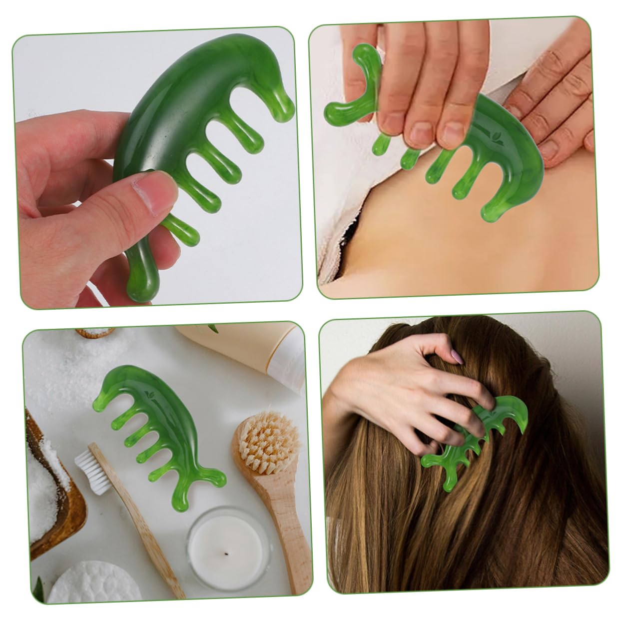 Peine De Masaje Del Cuero Cabelludo Para Piel Básico Peine De Masajes Peine De Dientes Anchos Masajeador De Cuero Cabelludo Rascador De Cabeza Jade Verde 2 Piezas X 4