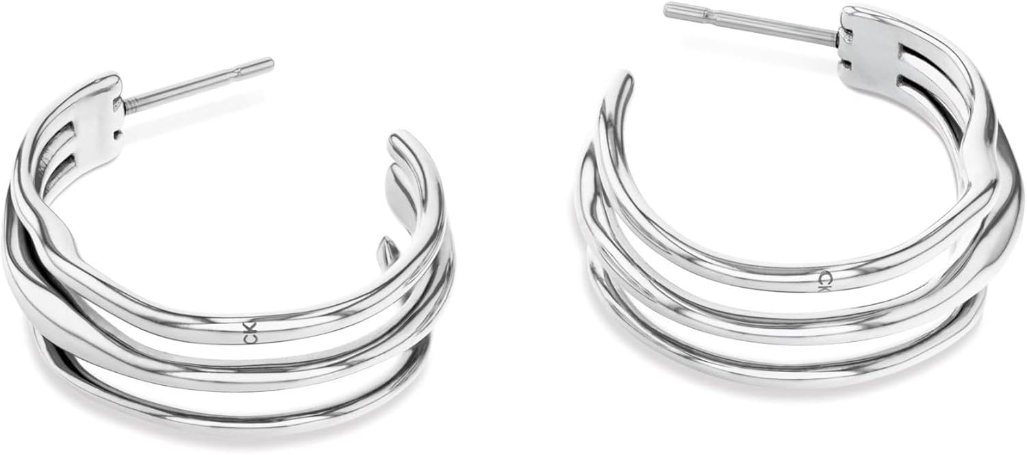 Calvin Klein Wavy Women's Hoop Earrings - Stainless Steel, Elegant Jewelry, Perfect for Any Occasion, Designer Wear - Gift for Her
