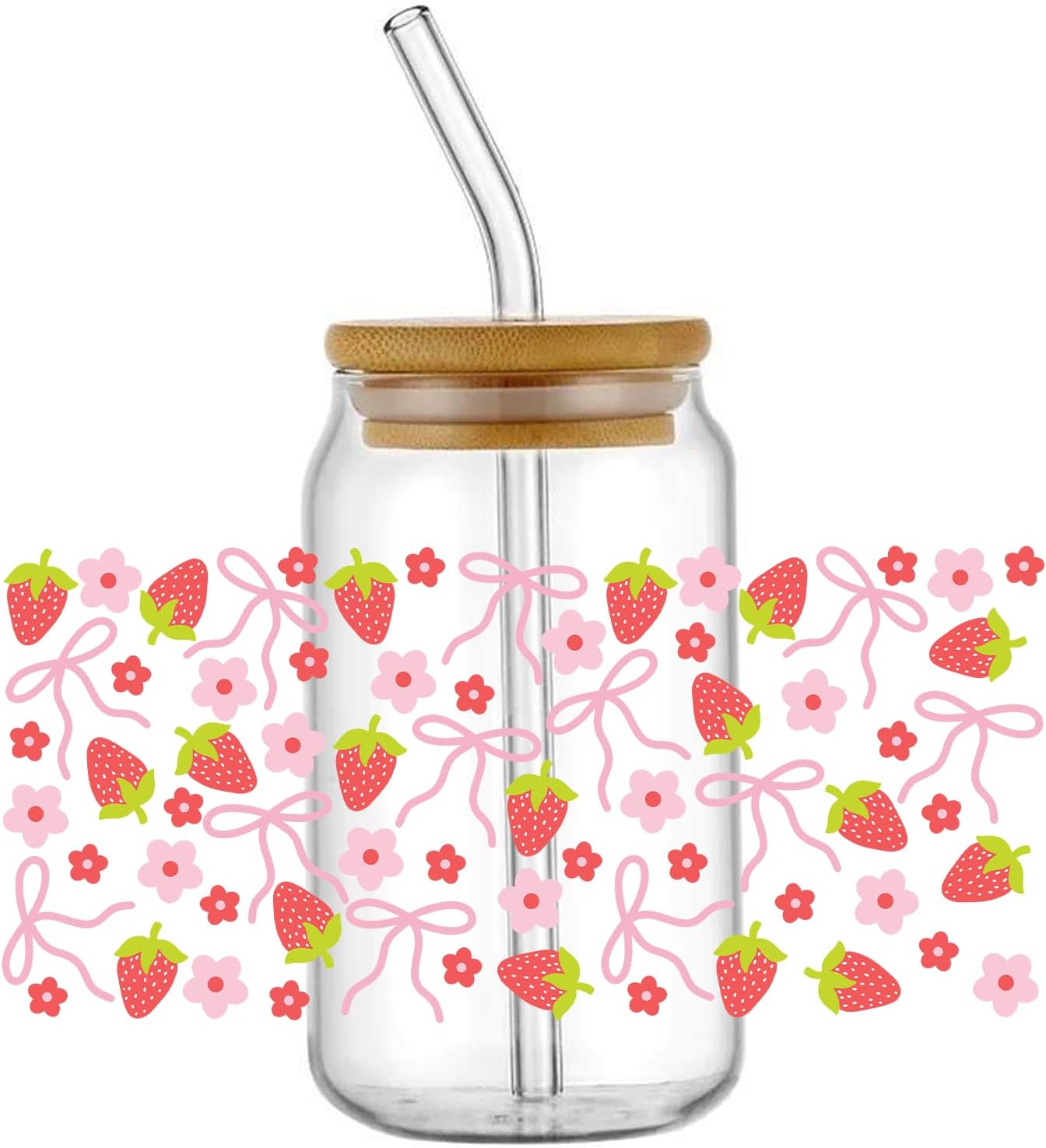 Strawberry Bowknot 10 Pcs UV DTF Transfer Wraps for 16 OZ Glass Cups Furniture Cherry UVDTF Stickers for Mirrors Windows Rub on Decals for Cups DIY Crafts
