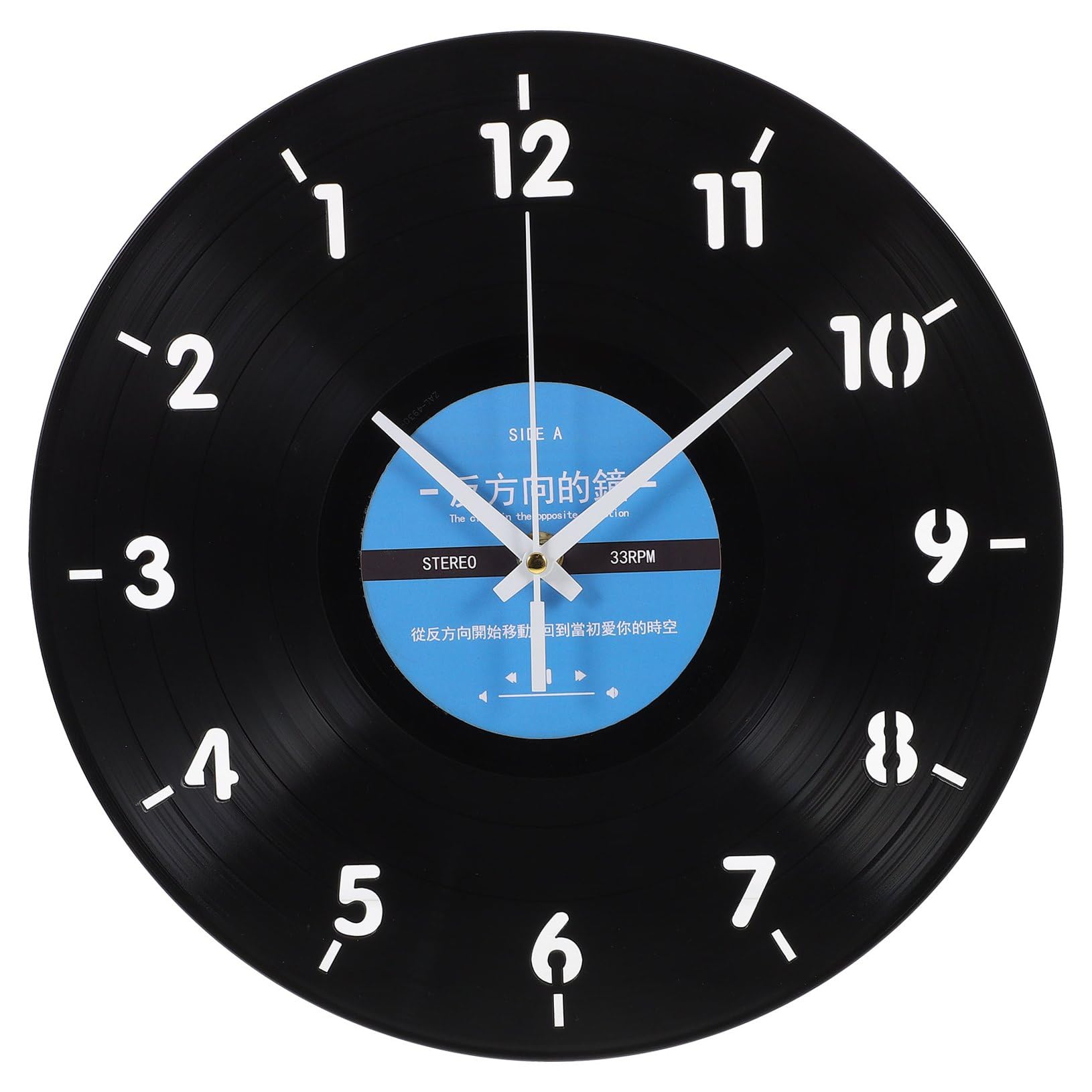 Horloge murale rétro à rotation inverse Mobestech en vinyle noir grand format